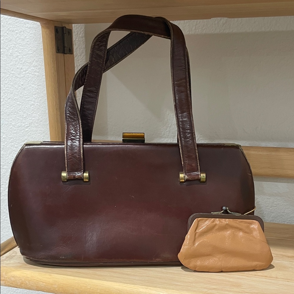 GH Bass & co RARE Vintage Brown Leather Handbag with Tan Coin Purse